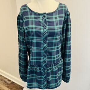 Southern Tide Evening Women’s Intercoastal Flannel Plaid Top Button Down L